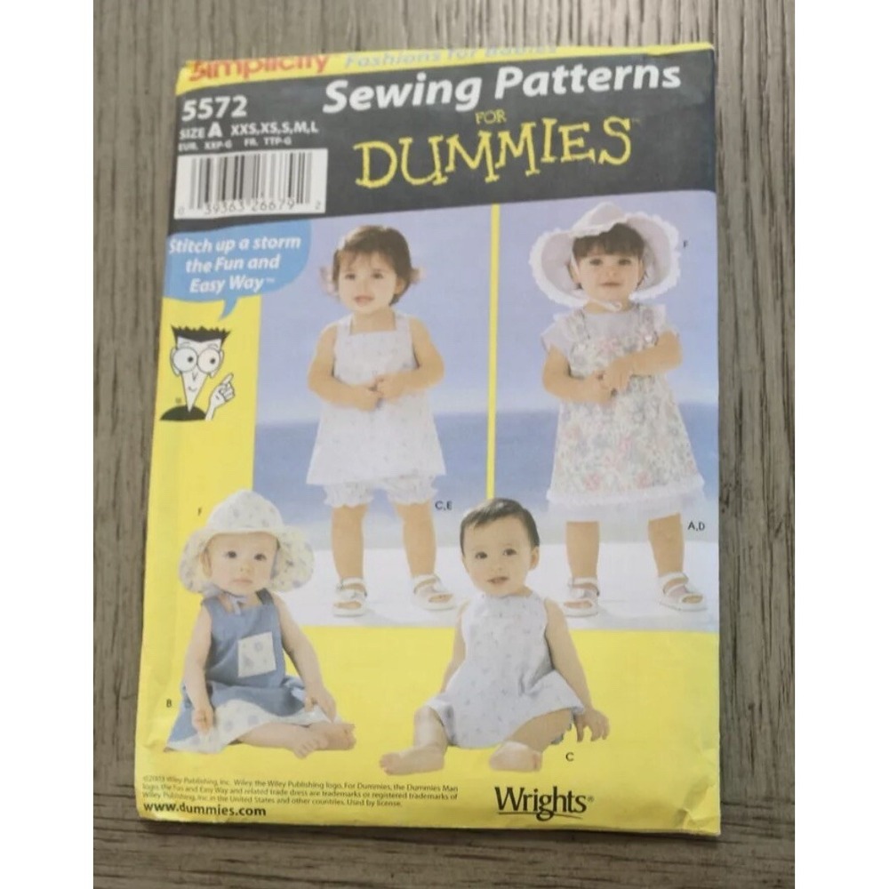 Simplicity 5572 Sewing Pattern for Dummies Baby Pinafore Dress Panties Hat XXS-L